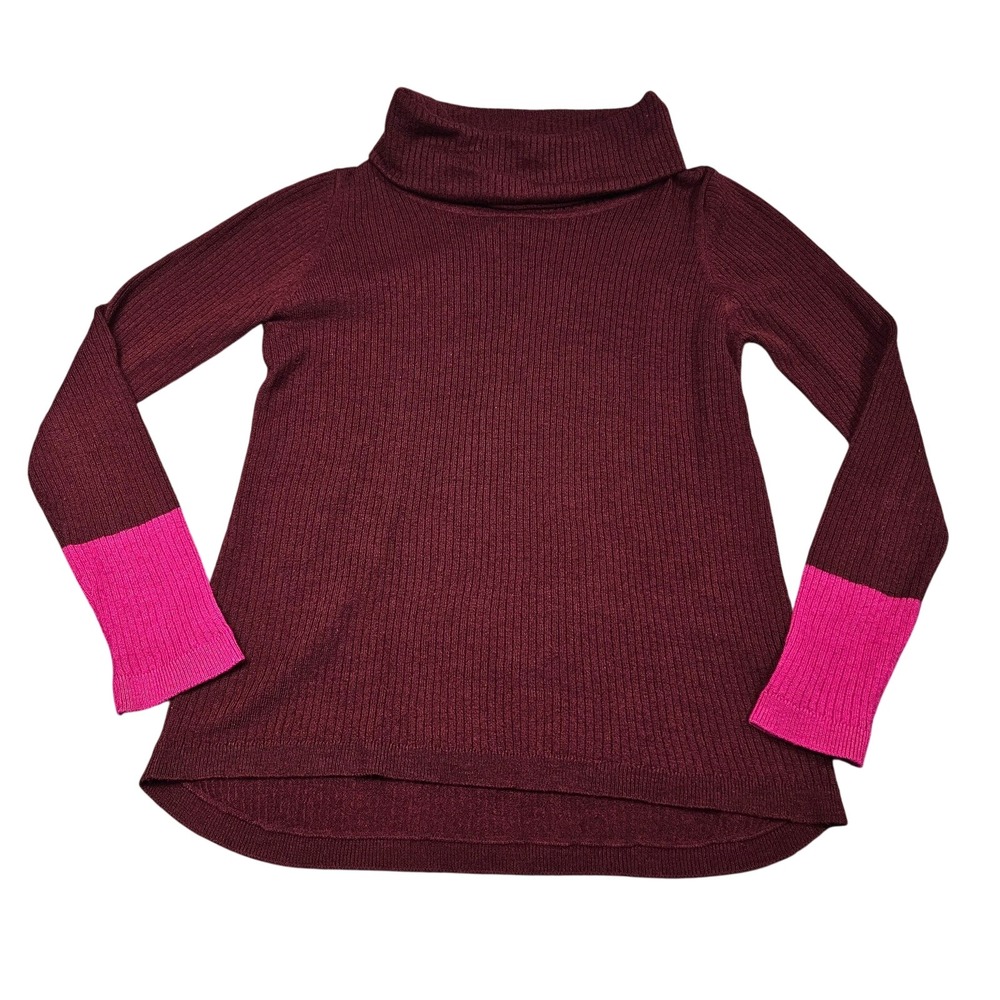 Prana Rocha Sweater Womens M Burgundy Pink Cowl Neck Ribbed Academia Cozy Fall